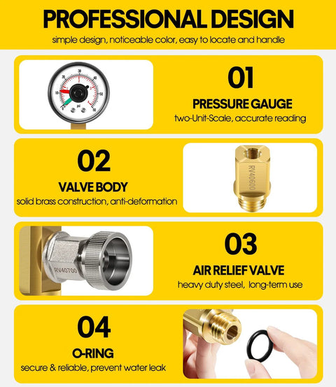DearChan high-flow manual relief valve assembly with pressure gauge, brass body for pool and spa filters