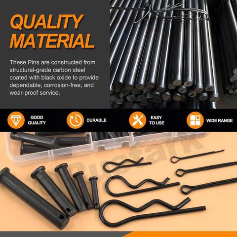 67Pcs Black Cotter Pins Hair Pin Clips Clevis Pins R Clips And Spring Pin Fasteners Kit with 11 Sizes M2 to M12 in box