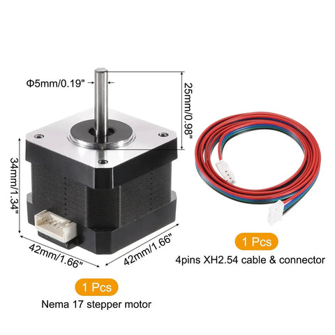 Nema 17 Stepper Motor 42x42x34mm Bipolar 2 Phase 1.3A 3.1V 0.28Nm with 4 Lead Wires XH2.54 Cable and Connector