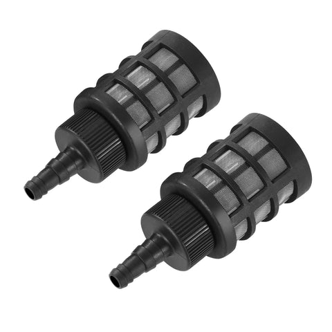 4-pack inline hose filters with 60-mesh stainless steel screens and check valve for 3/8–1/2 in hoses