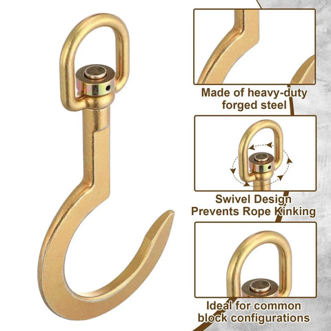 Swivel Anchor Hook For HVAC Roof Work, 750 Lb Heavy Duty Forged Steel Rope Hook For Commercial Use, golden finish, 360° swivel