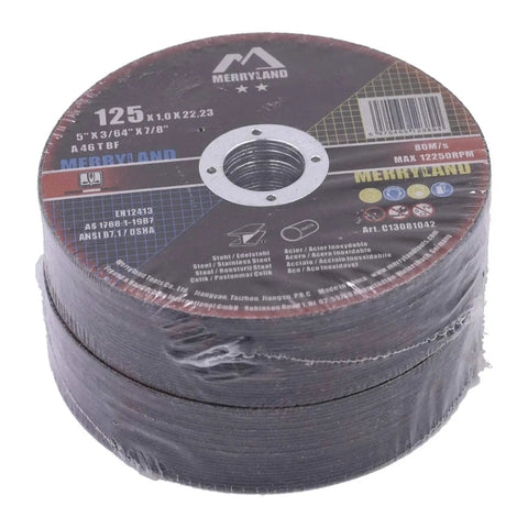 5 Inch Heavy Duty Metal Cutting Wheel For Stainless Steel And Iron, 50 Pack, showing packaging details on top face