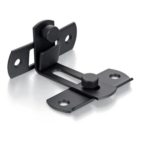 Matte Black 90 Degree Flip Barn Door Lock Latches, Stainless Steel Gate Latch Security Door Latch, close-up view.