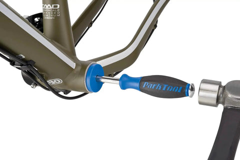 BBT304 BB30 Bottom Bracket Bearing Tool installing BB30 bearing with precision bushing in bicycle frame.