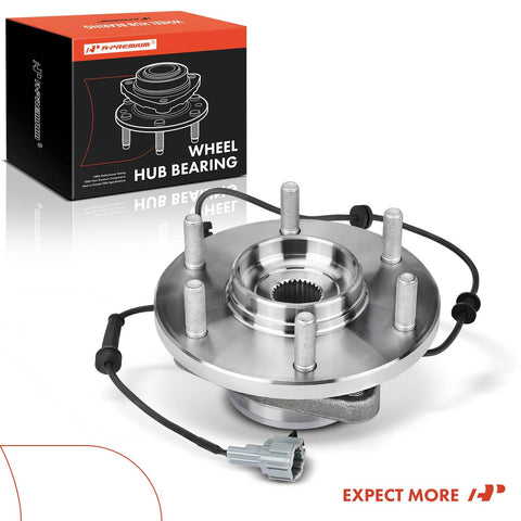 Front Wheel Bearing And Hub Assembly With ABS For 6 Lug SUVs Fits Nissan Armada 2005 2007, Pathfinder 2004, packaged view.