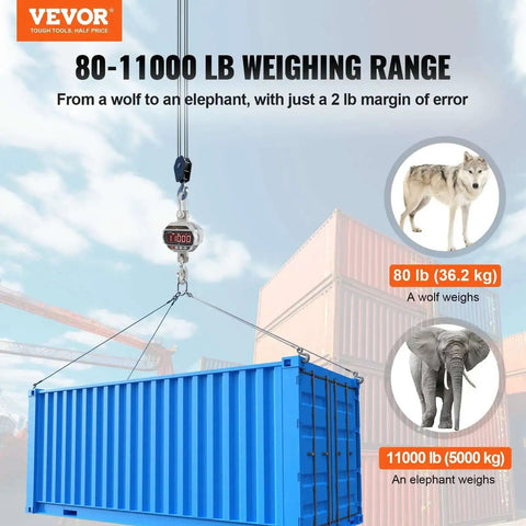 Digital Crane Scale 11000 Lbs 5000 Kg Heavy Duty Hanging Scale With Remote Control lifting a blue shipping container