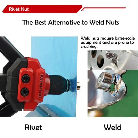 Rivet Nut Tool Kit With 16 Inch Gun 15 Mandrels 200 Rivet Nuts In Two Boxes Carrying Storage Case shown as weld nut alternative