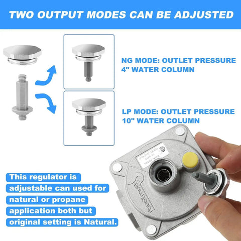 Adjustable Three Quarter Inch Natural Gas Pressure Regulator Works With NG And LPG For Four WC NG And Ten WC LPG Half PSI Built