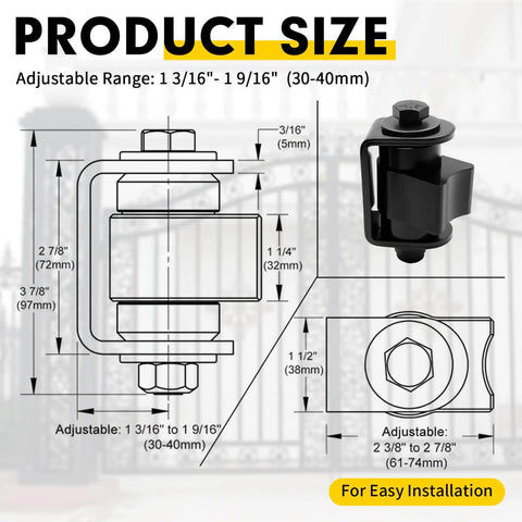 Heavy Duty Weld On Gate Hinges 4 Pack Adjustable Sealed Bearing Swing Gate Hardware For Metal Driveway Gates Farm Fences And Industrial Swing Gates That Are Tough As Nails Supports 1100 Lbs Each Smooth Quiet Operation with detailed dimensions and range.