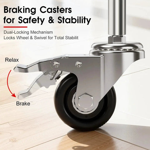 Heavy Duty Caster Wheels Set Of 4 With 2000 Pound Capacity Dual Locking 360 Degree Swivel Silent Casters Half Inch 16 UNC Threaded Stem One Inch Long For Furniture Carts And Industrial Carts - dual-locking brake mechanism close-up