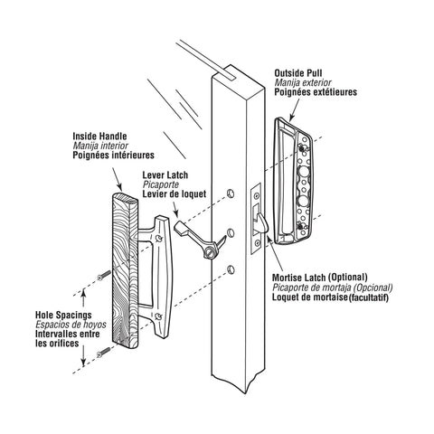Diagram of Sliding Glass Door Handle Set C 1131 in Black Diecast for Mortise Hook Style Doors with labeled parts