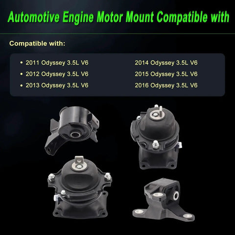 Engine Motor Mount Set For 2011 Through 2016 Odyssey 3.5L Touring Elite Replacement Beefs Up Vibration And Ride Quality Includes OE Numbers