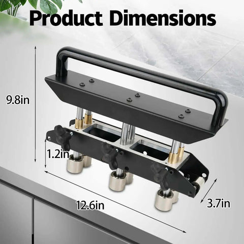 Three Station Edge Roller Bender with 0-90 Degree Adjustable Bends on display showing dimensions 12.6x3.7x9.8 inches.