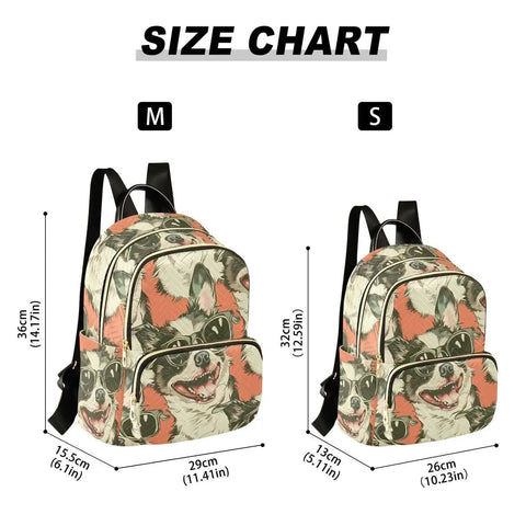 Quilted Womens Backpack Purse With Zipper Closure And Leather Handle Dope Everyday Carry Bag For Work Travel College And Social Life Adjustable Shoulder Strap Multiple Pockets Stylish Pattern Bag size chart showing M and S dimensions.