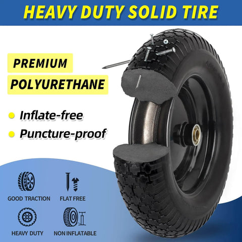 Cross-section of 14.5 Inch Wheelbarrow Tire And Wheel With 5/8 Inch Axle Bore, Flat Free Solid Tire For 4.80/4.00-8, 3.50-8, And 4.00-6 Inches