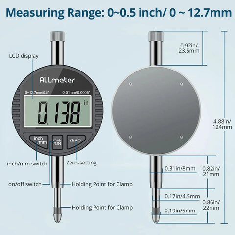 Dial Bore Gauge With 0.7 To 6 Inch Range And 6 Inch Measuring Depth, 0.0005 Inch Accuracy, 23 Anvils, two views of gauge