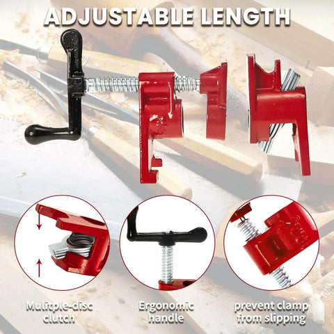 Heavy Duty 4 Pack 3/4 Inch Pipe Clamps With Foot Design For Woodworking, showing multiple-disc clutch and ergonomic handle
