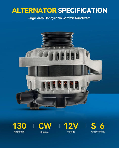 Honda Accord 3L V6 Alternator Replacement 2004 To 2007 Direct Fit CW 130 Amp S6 11030 front view, 12V, S6 groove pulley.
