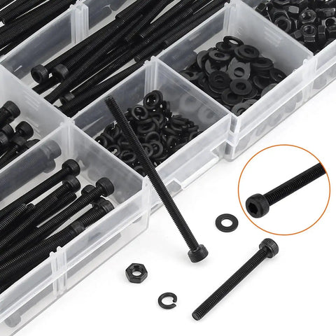 M3 Hex Socket Head Cap Screws Set With Nuts And Washers, 400 Piece Kit In 5 Lengths in plastic organizer
