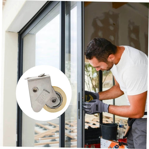 Heavy Duty Door And Window Bearing Pulley Roller Assembly Two Pack For Sliding Tracks being installed on glass door