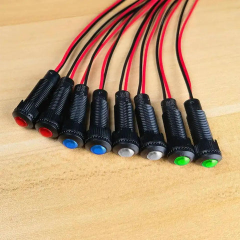 Eight Piece LED Indicator Pilot Lights Set Red Blue Green White For Panel Mount 8mm Hole AC DC 12 24V