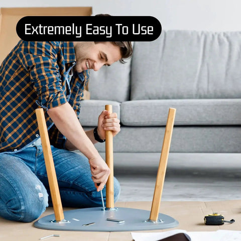 Man assembling furniture using Three Eighths Inch By One And One Half Inch Stainless Steel Lag Screws With Hex Head For Wood by Bolt Dropper