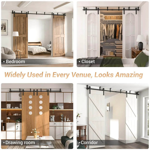 Black 7 Ft Ceiling Mount Sliding Barn Door Hardware Kit With L Shape Brackets For Low Ceiling Spaces, various room installations