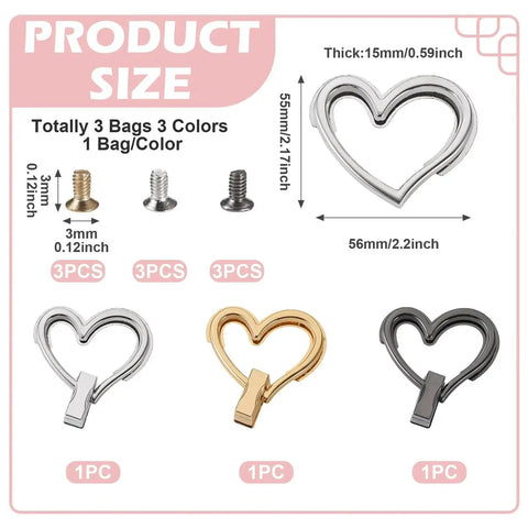 Dope Heart Purse Twist Lock Closures Set For Bags 3 Pack In Black Light Gold And Platinum Metal Turn Lock Fasteners For Handbags DIY Craft Hardware