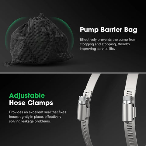 VIVOSUN pump barrier bag and adjustable hose clamps for 1800 GPH submersible pond pump