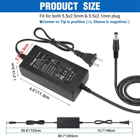 Workhorse 12V 3A Power Adapter for Low Power Devices, 100 To 240V AC Input To DC 12V 36W Desktop Supply With plug and cables visible