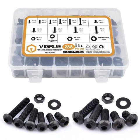 288 Piece Metric Fastener Kit With M6 M8 Button Head Hex Socket Cap Screws Bolts Nuts And Washers In Grade 10 9 Alloy Steel