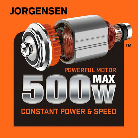 Image showing powerful motor labeled Jorgensen with 500W constant power and speed.