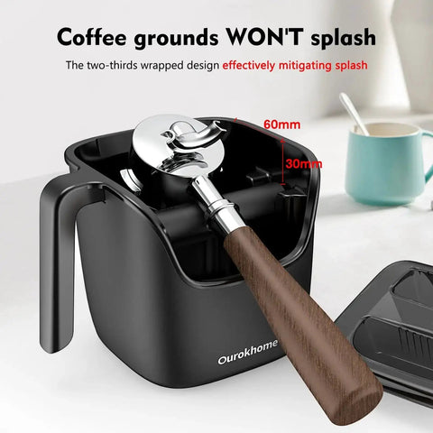 Knock Box For Espresso Grounds, Go To Pro Grade Stainless Steel Barista Tool With Removable Knock Bar, Handle And Lid, 4.8 Inch, Black