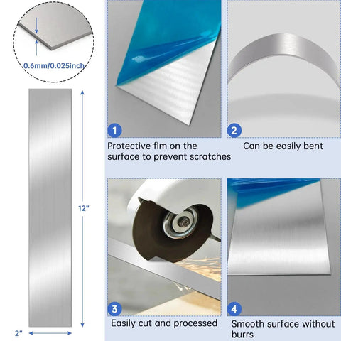 10 Pcs 304 Stainless Steel Strips 12 Inch By 2 Inch By 0.02 Inch Thick Brushed Go-To Gap Filler Shim Stock showing features