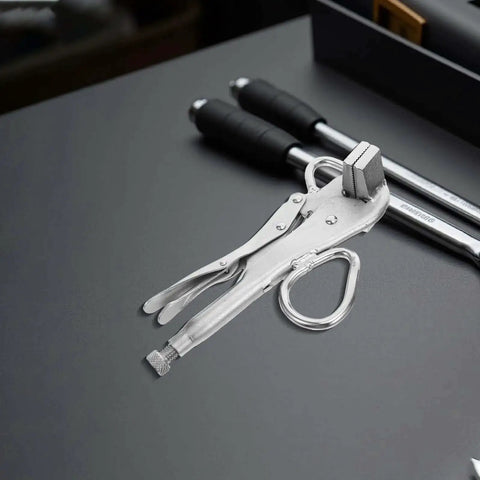 Heavy Duty Auto Body Pulling Clamp Pliers Locking Sheet Metal Welding Tool With Extra Wide Duckbill Jaw on gray surface