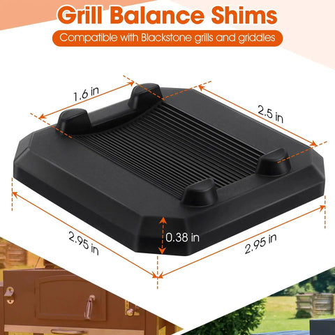8 Pack 1/4 Inch Griddle Leveling Shims Kit For Blackstone Griddles And Most Grills, showing a single durable rubber shim with dimensions.