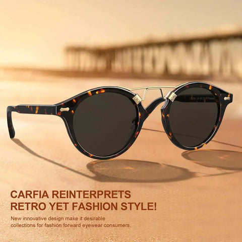 Double Bridge Round Polarized Sunglasses For Men With UV Protection Retro Tortoise Eyewear Nickel Free Metal Brow Design
