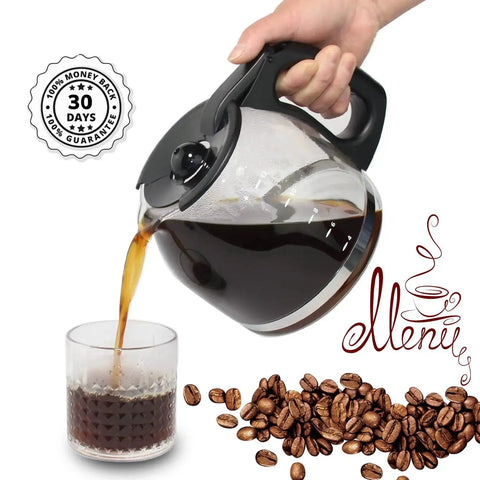 12-cup replacement glass coffee carafe with black handle and lid, Mr. Coffee compatible