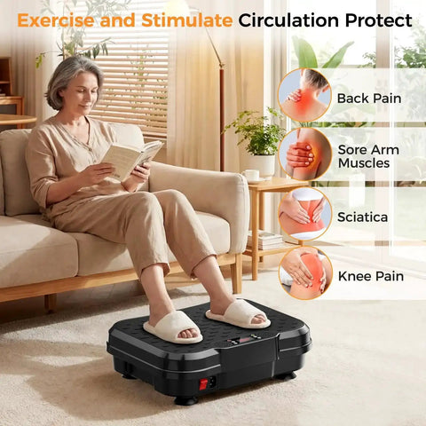 Woman using Vibration Plate Exercise Machine For Lymphatic Drainage And Weight Loss, Full Body Shake Platform With 9 Modes