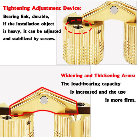 Hidden Brass Barrel Hinges 8mm 180 Degree Concealed Hinge Set For Furniture And Jewelry Box DIY Hand Craft 8 Pieces With Screws Gold Finish 0.71 x 0.31 Inch focus on adjustment device and thickening arms