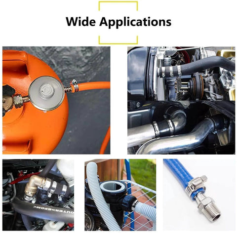 Wide applications of Twenty Pack Stainless Steel Hose Clamps Adjustable Quarter To Seven Sixteenths Inch Six To Twelve Millimeters Worm Gear Metal Fuel Line Pipe Clamp for fuel line plumbing radiators garden and mechanical uses.