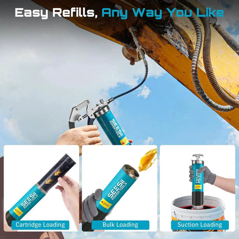 Heavy Duty 8000 PSI Pistol Grip Grease Gun Kit With 14 Ounces Capacity Quick Release Coupler 90 Degree Adapter Flexible Hose