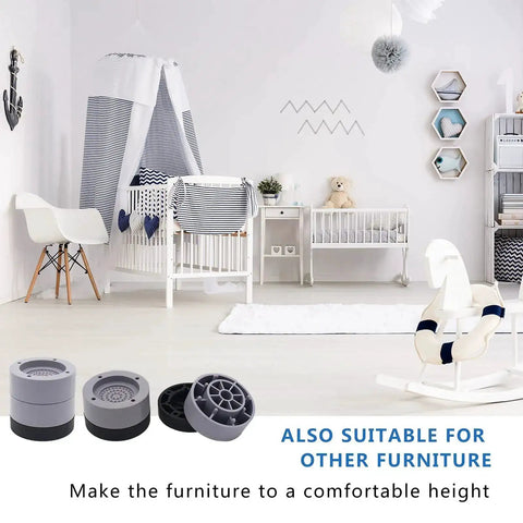 Beefy Heavy Duty Furniture Risers Set Of 4, 2 Inch Round Bed Lifts With 1 And 3 Inch Inserts displayed in a nursery