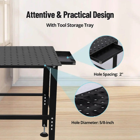 Beefy Heavy Duty 36x24 Welding Table With Five Eighth Inch Tool Holes And Adjustable Legs 1500 Pound Steel Fabrication Workbench