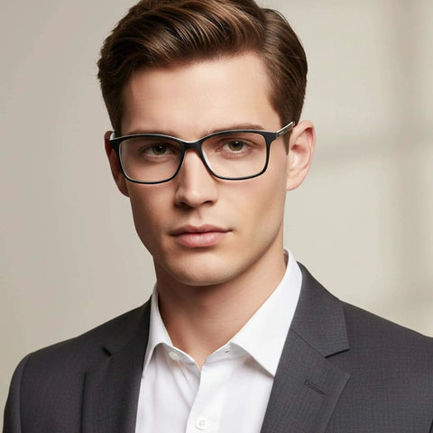 Man wearing Arctic Blue Light Blocking Reading Glasses 1.5 Diopters For Computer And Gaming Eyewear, black frame