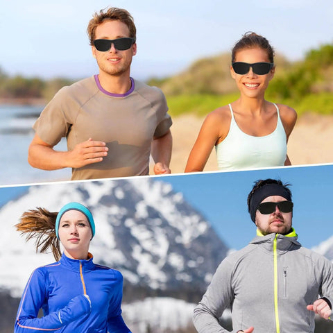 4 Pack Men Polarized Shades With UV Protection For Driving Sports And Outdoor Activities Lightweight TAC Lenses And Durable PC Frame All Day Comfort In Cool Black worn by people running