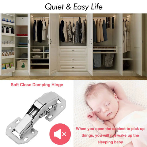 4 Pack Soft Close Damping Frameless Hidden Cabinet Hinges For Cupboard Doors With Easy Surface Mount Installation No Drilling 90 Degree Opening Includes 32 Stainless Steel Screws Smooth Quiet Close