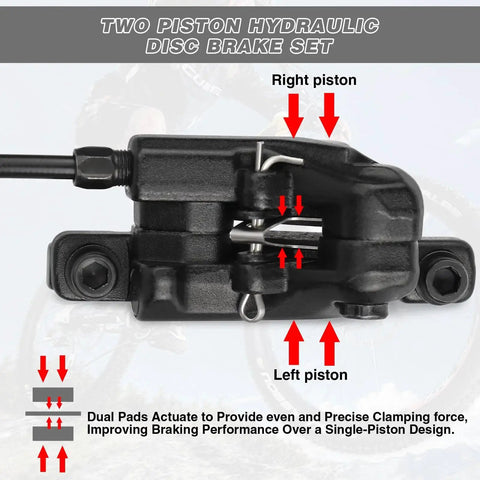 GRELiving two-piston hydraulic disc brake caliper for bicycles, black.
