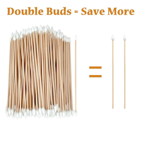 Double-Ended 6-Inch Bamboo Cotton Swabs For Cleaning Makeup And Electronics, packed swabs and comparison with single swabs
