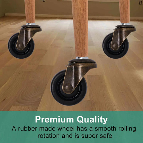 Antique Brass Swivel Casters Set Of 4 With Rubber Wheels For Furniture Cabinets And Sofas in action on wooden floor
